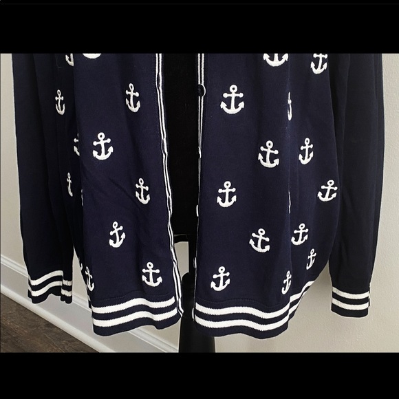 Talbots Navy Blue and White Anchor Cardigan - Picture 5 of 9